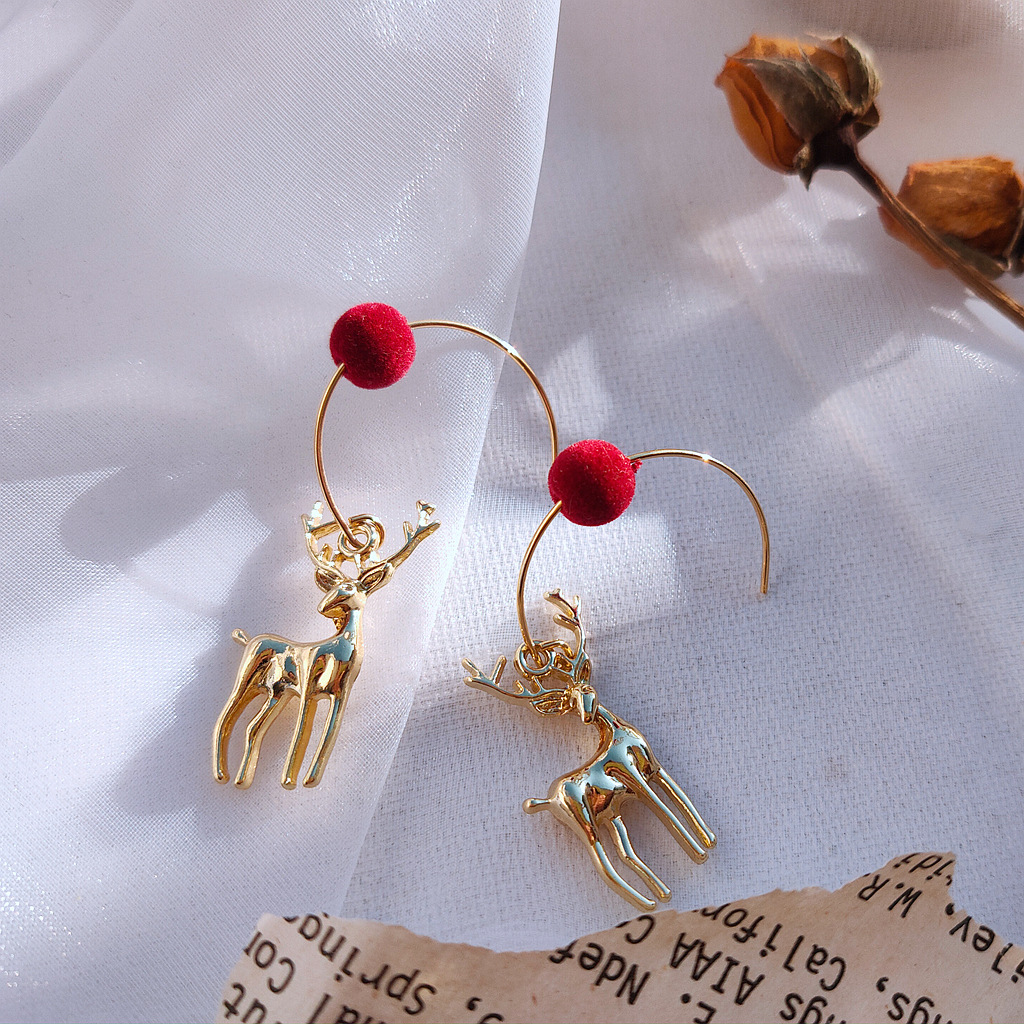 13g Weight Drop Earrings Classification 1 Pair Quantity Daily Occasion Alloy Material Christmas Festival Deer Pattern Women'S Gender Plating Design Simple Style Style 1 Pair Christmas Simple Style Deer Plating Alloy Drop Earrings 无