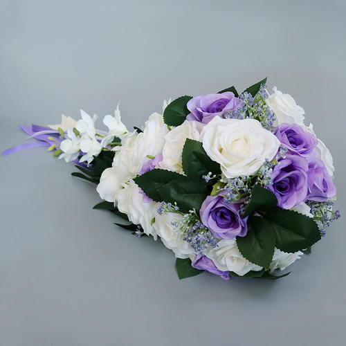 Cross-border wedding bride's water drop bouquet European style fresh white simulated rose bouquet multi-color can be customized