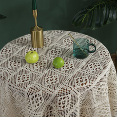 American pastoral handmade crochet tassel tablecloth, geometric diamond row hollow decorative fabric, photography props