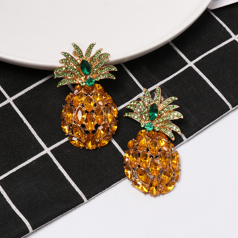 Rhinestone Crystal Pineapple Earrings Individual Fruit Earrings display picture 7