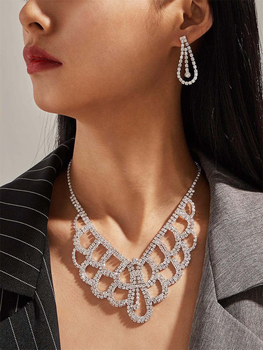 新娘项链耳环两件套 水滴水钻新娘套装项链结婚首饰婚纱配饰品