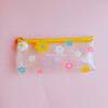 Transparent brand pencil case, capacious retro storage bag, flowered, Korean style