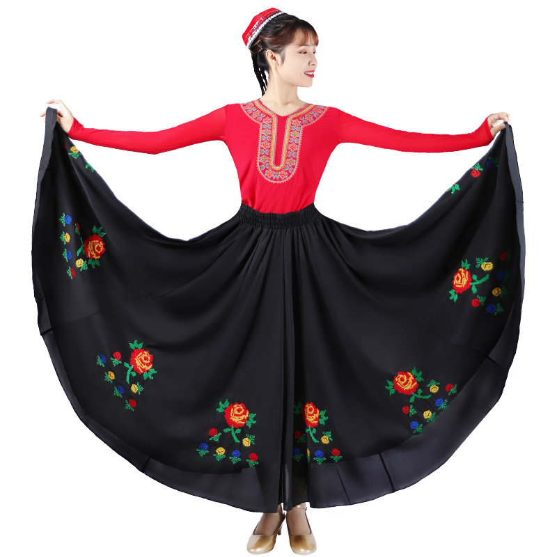 Wei nacionalidad falda Xinjiang estilo étnico cuadrado traje de la danza práctica femenina gran swing falda arte prueba práctica falda