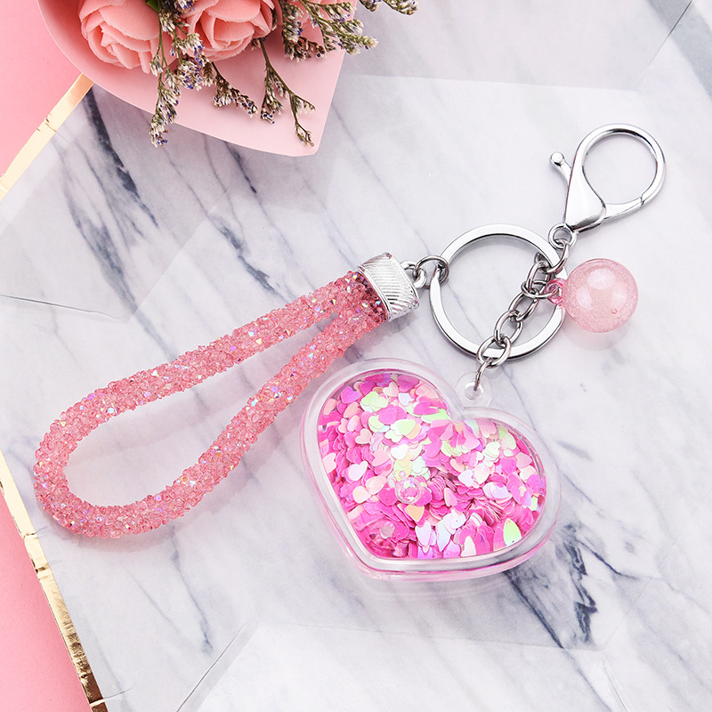 Acrylic Heart Flowable Sequins Quicksand Keychain Wholesale Nihaojewelry display picture 6