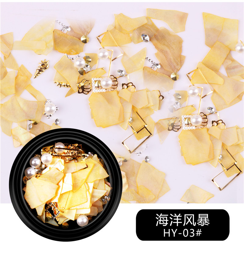 Suministro transfronterizo nuevo arte de uñas Tormenta marina arte de uñas remache de diamantes pieza de concha de perla decoraciones mixtas al por mayor