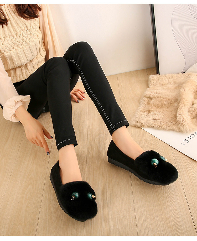Giày bệt nữ mũi tròn đế dày lót lông thỏ giữ ấm — Màu xám, Màu đen chi tiết 11