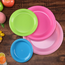 批发彩色6寸水果圆盘户外野餐用品一次性PS塑料盘子亚马逊热卖款