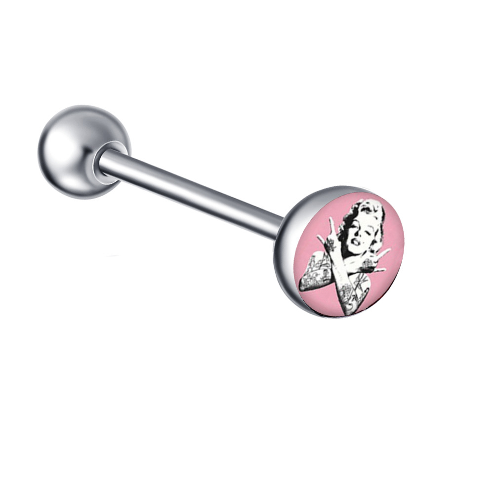 Steel Color LOGO Barbell Tongue Nail Stainless Steel Tongue Ring 16mm Length Piercing Jewelry detail image 9