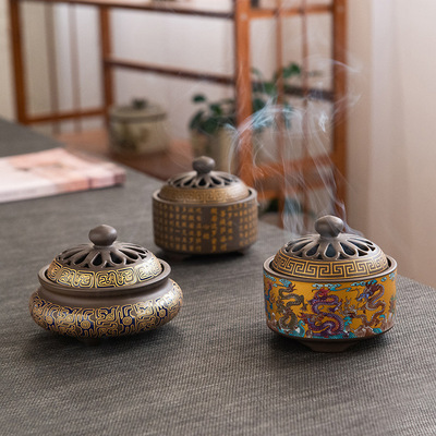 檀香炉倒流香薰炉创意家居室内香插香道珐琅彩香炉工艺品摆件批发|ms