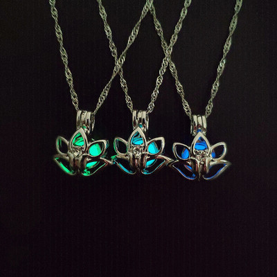 新款时尚多色镂空莲台夜光项链饰品 欧美热卖夜光珠配饰吊坠批发