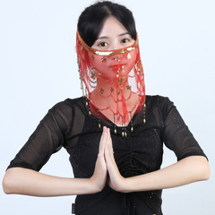 Gold Voyage Belly Dance Veil with Plum Blossom Sequins Indian Dance Costume Accessory Belly Dance Performance Prop Multicolor Women