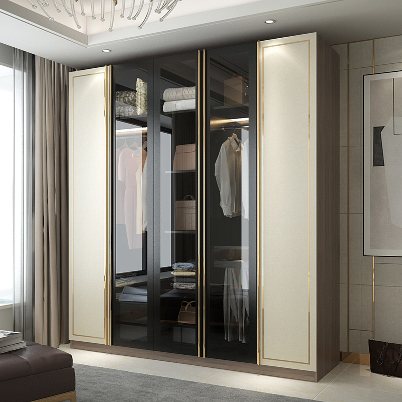 輕奢衣櫃後現代簡約衣帽間鋼化玻璃組合開門衣櫥鋼琴烤漆櫃子定制