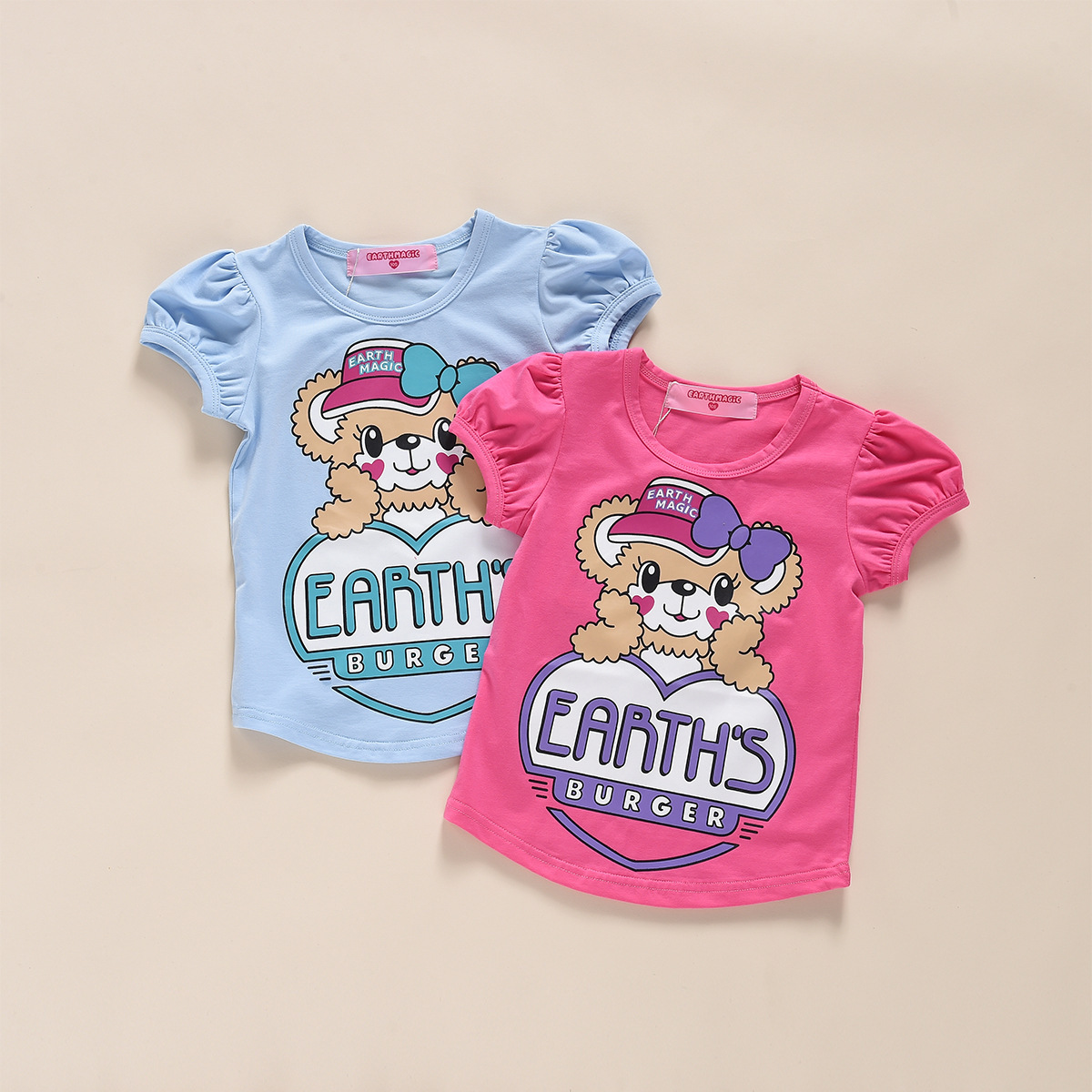 EM夏季新款女童短袖T恤可爱甜美风中小童女宝宝全棉圆领上衣