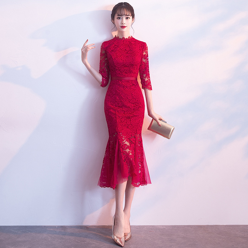 Bridal Toast Wear Cheongsam 2025 New Spring Red Home Banquet Evening Dress Fishtail Modern Wedding Dress