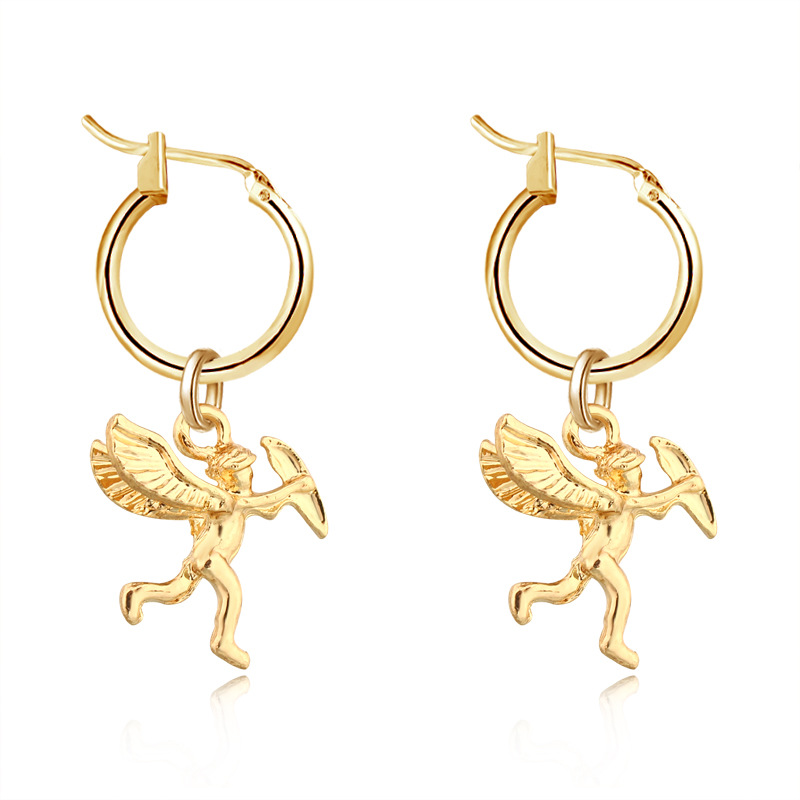 Pendientes De Clip En Forma De Ángel Tridimensional Para Mujer, Pendientes De Oro Y Plata Para Mujer, Pendientes De Comercio Exterior display picture 1