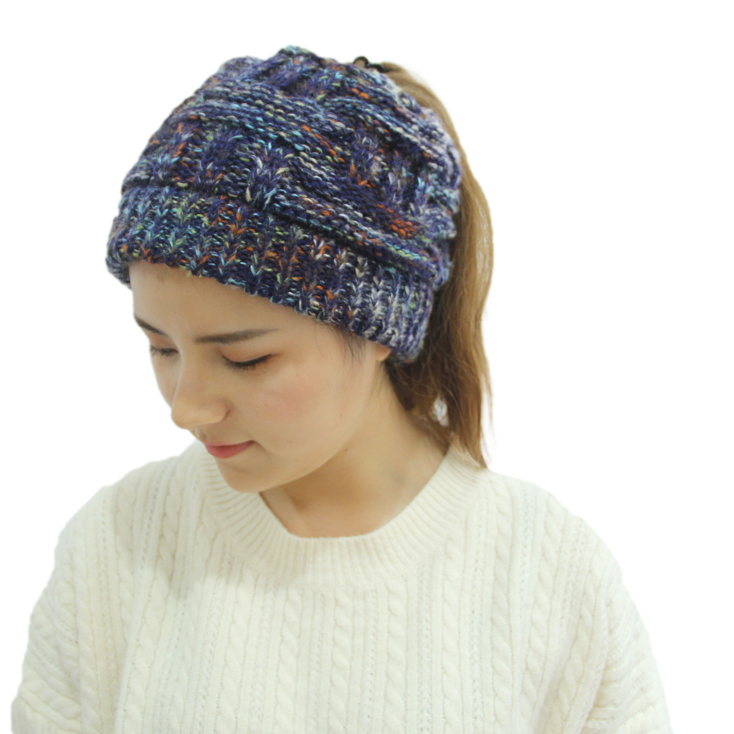 Knitted Bamboo Braided Colorful Pullover Hat