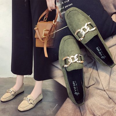 Women's Shoes Flat shoes British style Women's Shoes fashion Metal buckle Square Single shoes Doug shoes