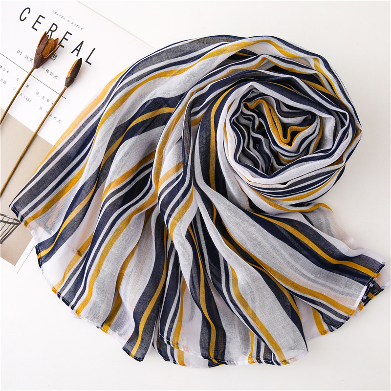 Korean cotton and linen thin striped shawl dualuse long silk scarf sunscreen beach towelpicture6