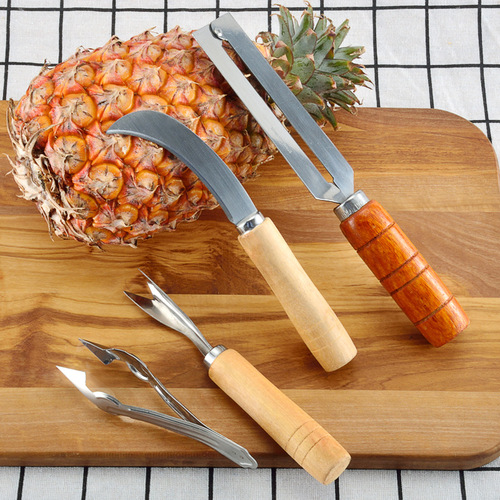 Stainless steel pineapple knife set eye remover pineapple clip V-shaped shovel scimitar paring knife set of four pineapple tools