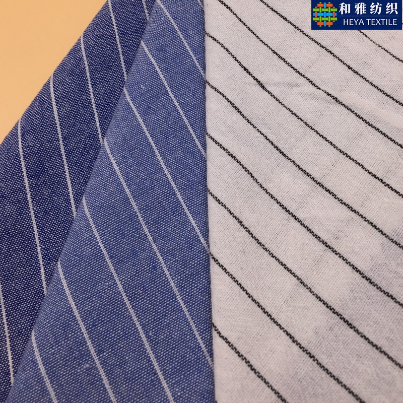 水洗条休闲衬衫面料 青年布砂洗条纹现货