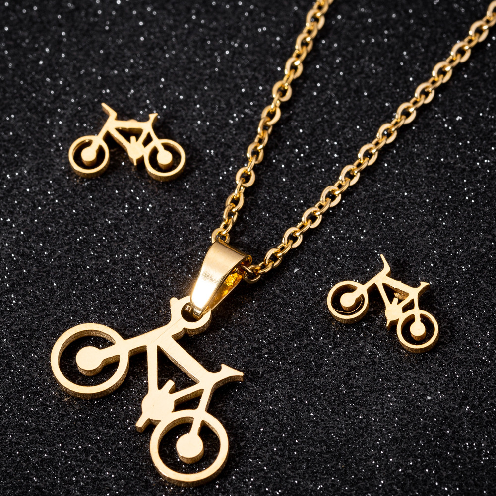 Daily Occasion 201 Stainless Steel Material PVD Coated Real Gold Plated Bicycle Stainless Steel Fashion Waterproof Non Tarnish Jewelry Set