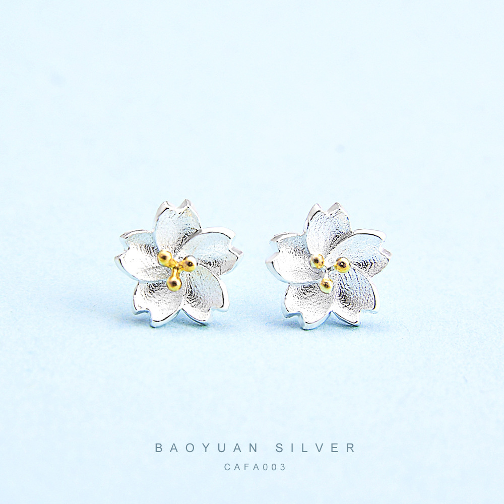小清新樱花耳钉女森系小雏菊花朵纯银耳饰 s925银饰厂家一件代发
