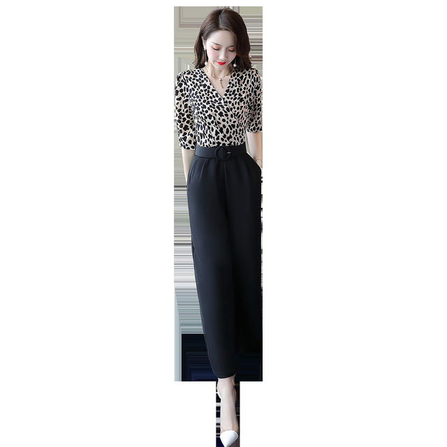 Fashion leopard-print broad-legged pants new summer Chiffon suit 