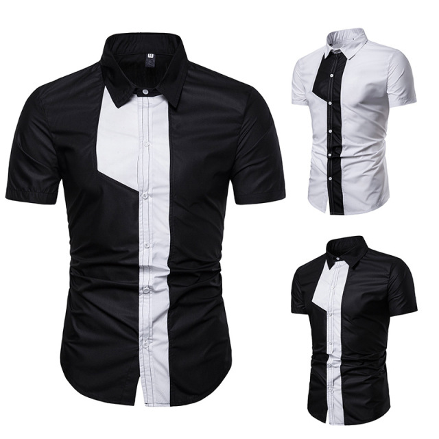 Fashion Design Men’s Short-sleeved Shirt Chest Colour Matching 