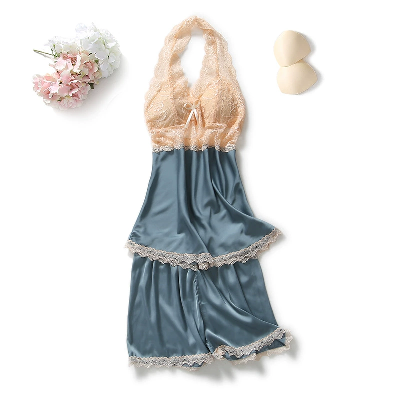 Summer silk pijama with bow, sexy set, lifting effect