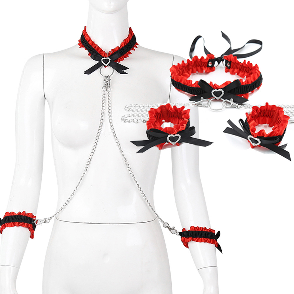 Tienda de fábrica al por mayor juguetes sexuales diamante encaje esposas cuello cubierta inversa espalda manguito juguetes alternativos pareja flirting pulsera