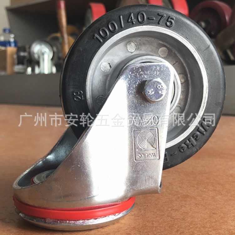 德国WICKE-ELASTIC威卡4寸弹力橡胶脚轮100mm孔顶万向滑轮183549