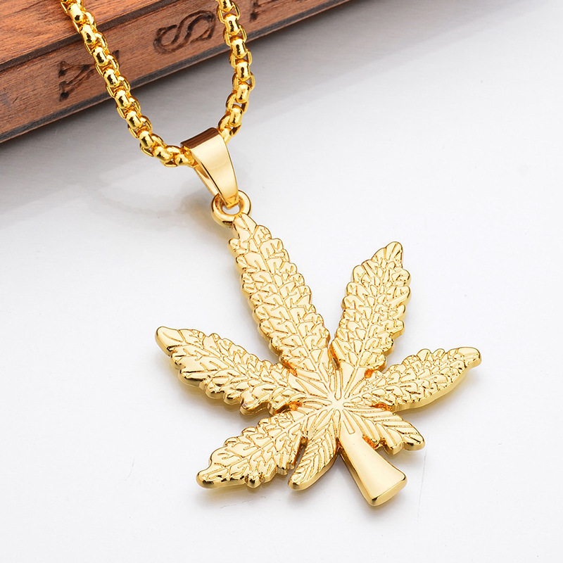Collar de arce negro, plata y oro de estilo hip hop, joyería de moda dominante para hombres y mujeres, colgante de hoja_voghion.com