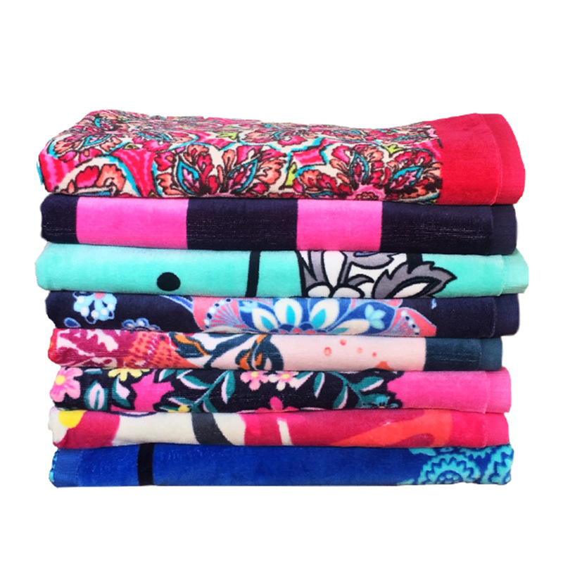 2019新品沙灘巾歐美風情活性印花加大加厚遊泳全棉沙灘浴巾170*85
