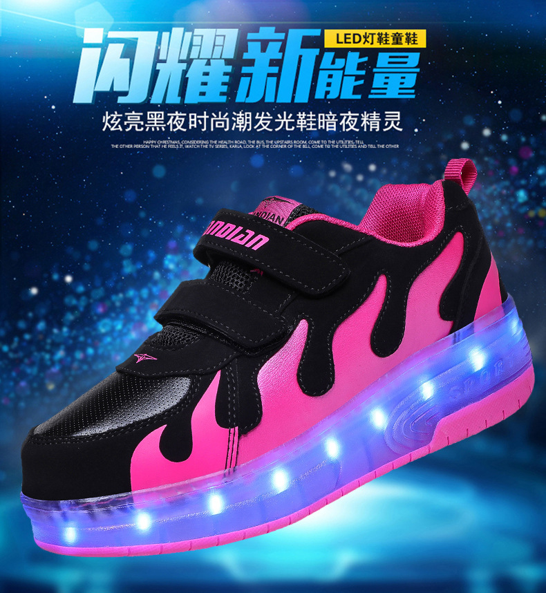 儿童充电暴走鞋自动带灯单双轮溜冰鞋LED发光鞋厂家直销一件代发详情2