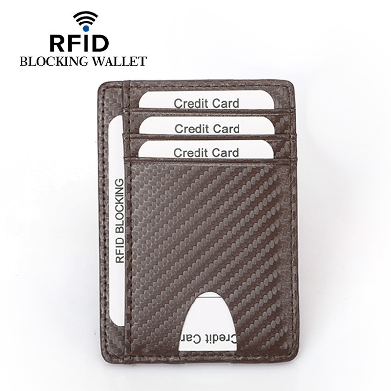 Amazon's New Men's First Layer Cowhide Card Holder Card Holder Carbon Fiber Pattern RFID Multi-card Bit Women's Small Card Holder