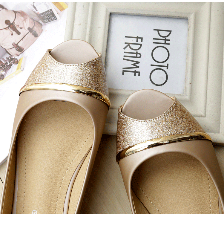 Giày bệt nữ mũi cá peep-toe đế chống trơn, kiểu Hàn, gót thấp 1–3 cm — Màu trắng, Màu đen, Vàng địa phương chi tiết 13