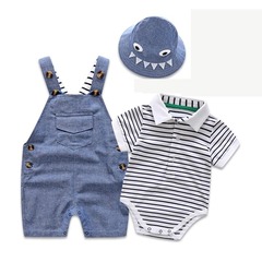 Cross-border baby boy foreign trade baby overalls suit summer new shark stripe toddler three-piece suit