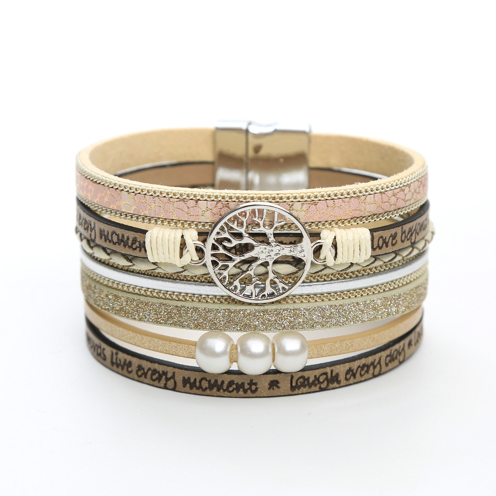 Damen Perlen Armband Mit Magnetverschluss Aus Leder_voghion.com