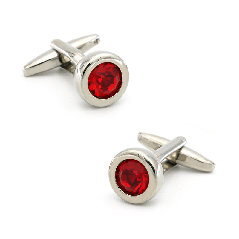 Business Simple Style Round Red Crystal Cufflinks Men's Wedding Holiday Cuff Professional Customized in stock
