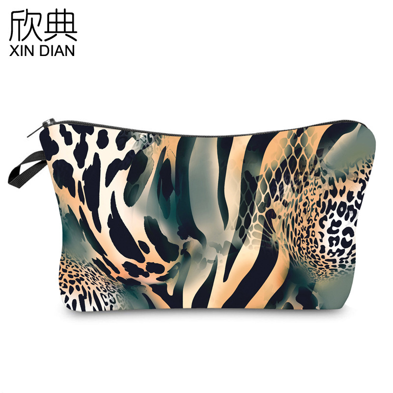 新款跨境亚马逊欧美豹纹野性印花化妆包手拿包女多功能旅行收纳包