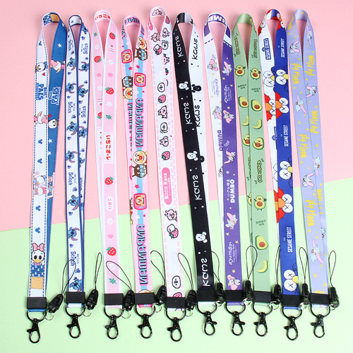 Manufacturer wholesale cartoon mobile phone lanyard, heat transfer work permit, exhibition ID, badge, tag rope, hanging neck logo