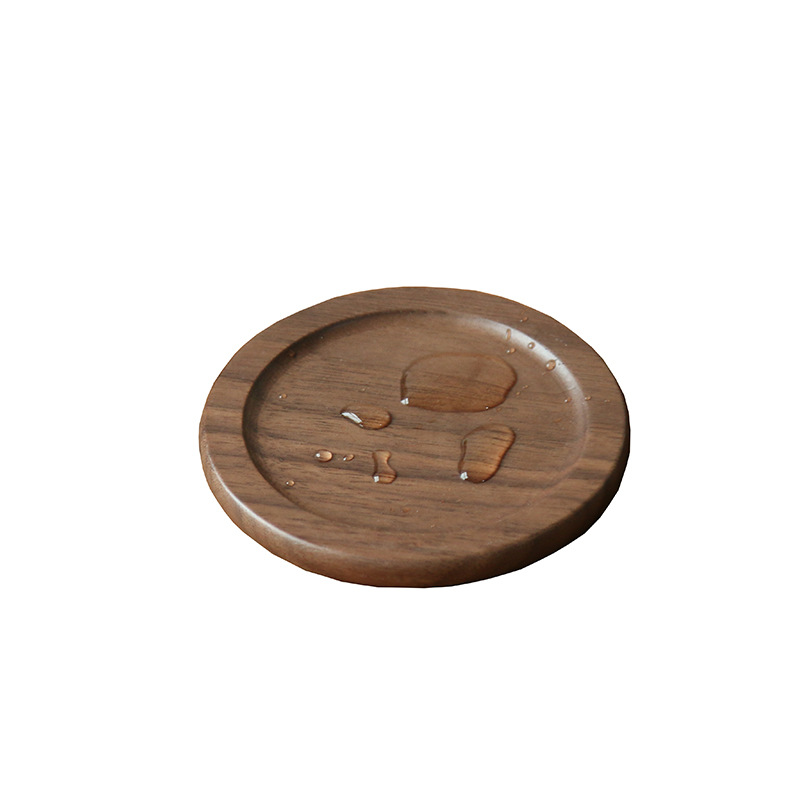 Japanese-style Wooden Coaster Set Black Walnut Solid Wood Round Placemat Insulation Pad 6 Pieces Boxed Bottom Bracket Lettering Logo