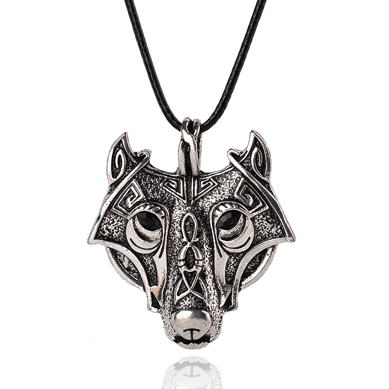 Commerce Extérieur Populaire Style Ours Tête Pendentif Collier Norvège Viking Force Laboratoires Mythe Histoire Hommes De Cru Tête De Loup Pendentif Collier display picture 6