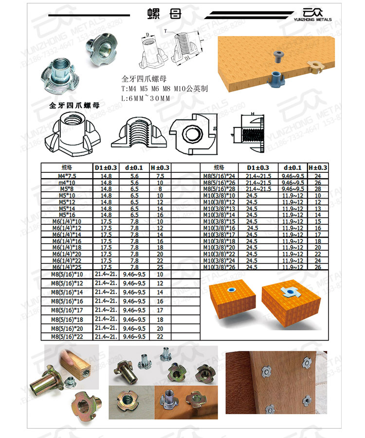 四爪螺母规格表全牙