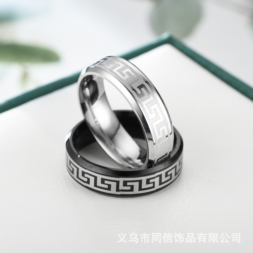 Exclusively for Europe and the United States, new stainless steel rings, laser Great Wall pattern rings, wish rings, titanium steel rings for couples