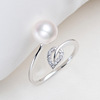 Fashionable zirconium, ring from pearl, accessory, silver 925 sample, micro incrustation, European style, wholesale