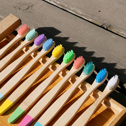 Children's Bamboo Toothbrush Healthy Lilac Hand Painted Wooden Toothbrush Daily Use 10 Pack Home Children's Bamboo Toothbrush