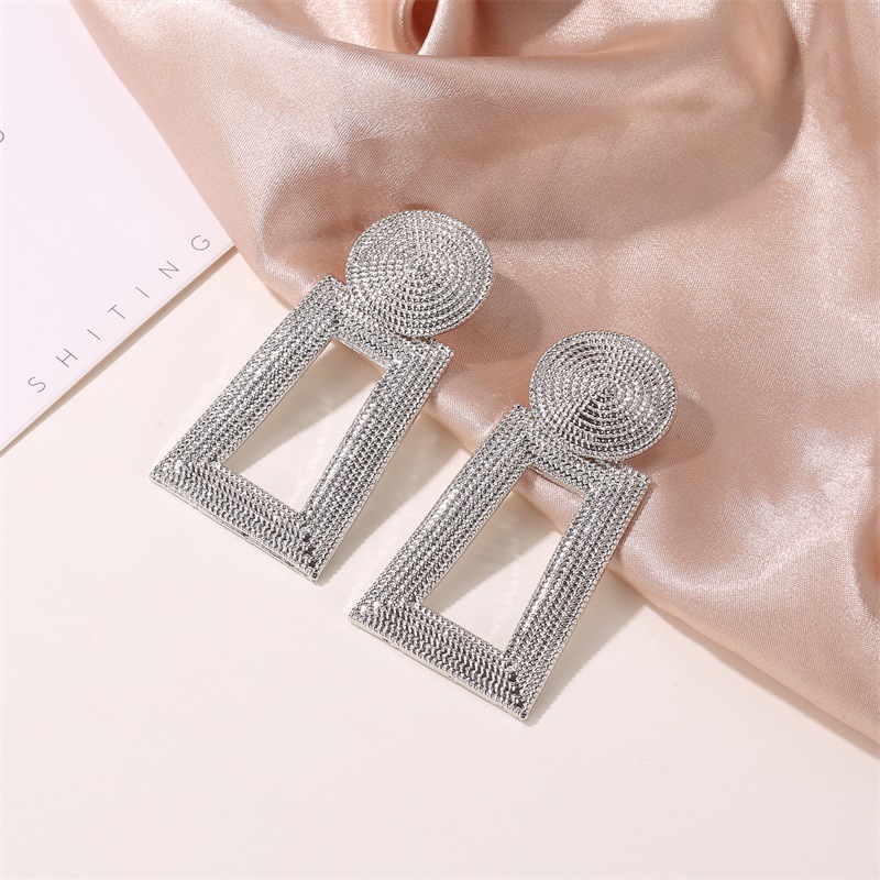 Women'S Gender New Geometric Square Grain Metal Hollow Trapezoidal Alloy Pendant Earrings For Women