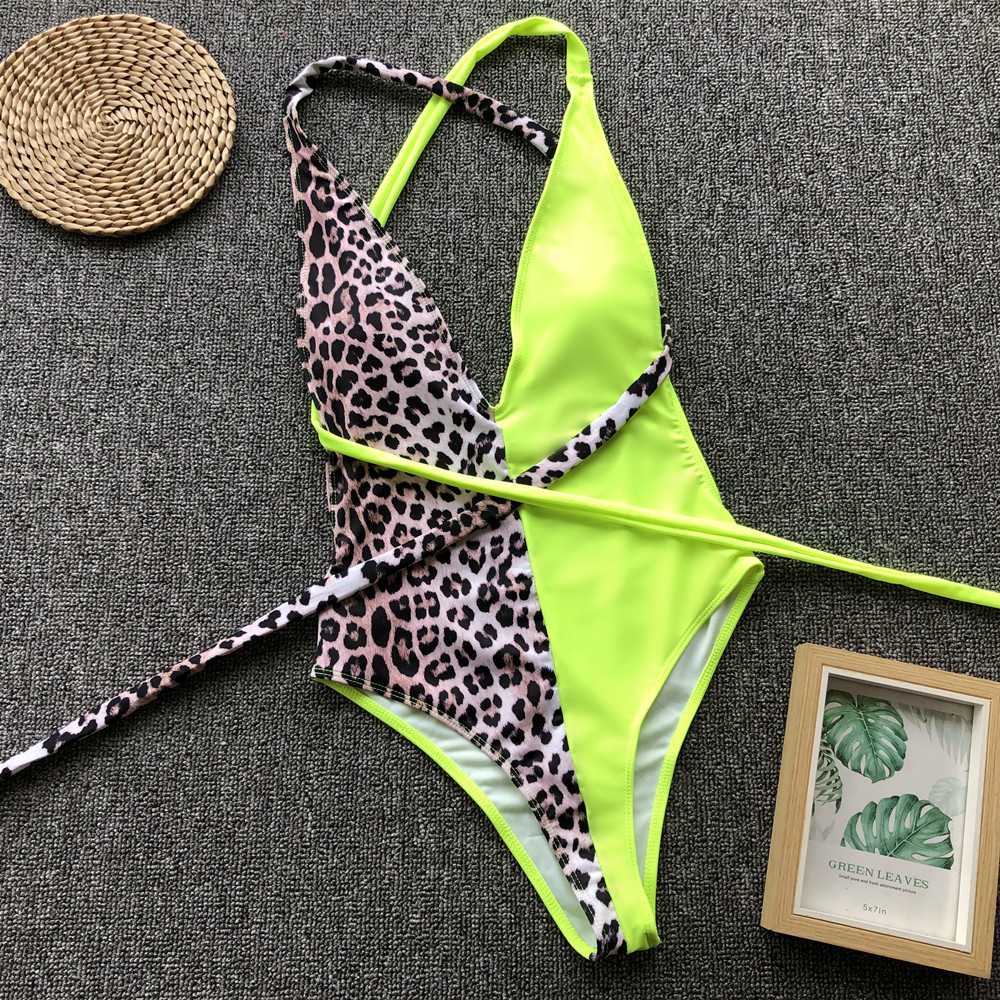 venta caliente traje de baño de una pieza con estampado de leopardo traje de baño de una pieza bikini 8 colores NSDA1230