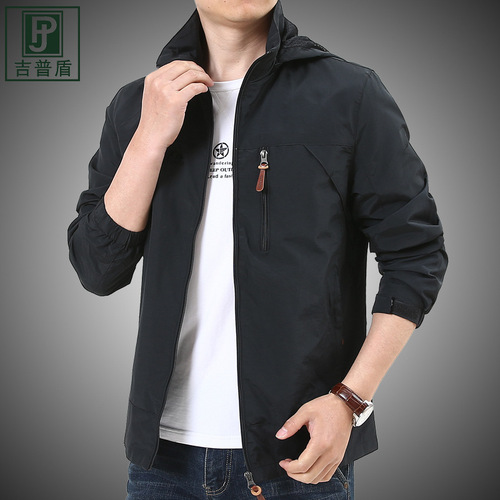 Men's 2019 Spring and Autumn Jacket Outdoor Large Size Casual Youth and Middle-Aged Men Thin Hooded Windbreaker